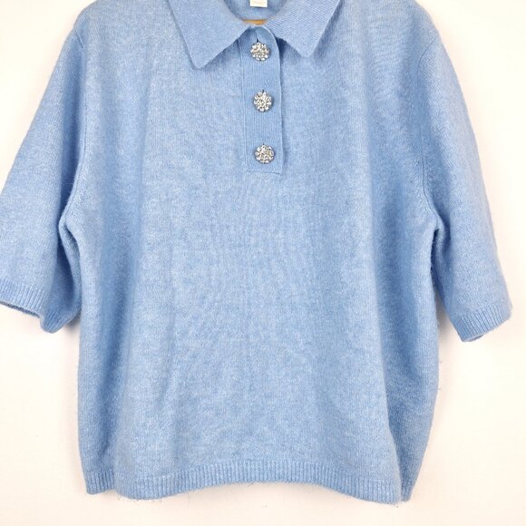 H&M Wool Blend Henley Sweater Size L. Sky Blue Oversized Rhinestone Button - Picture 5 of 15